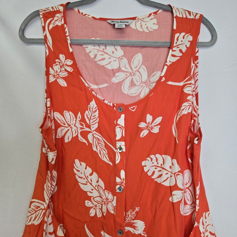Tommy Bahama Hibiscus Hiatus Front Tie Floral Sundress Coral Orange White Large - Picture 7 of 11